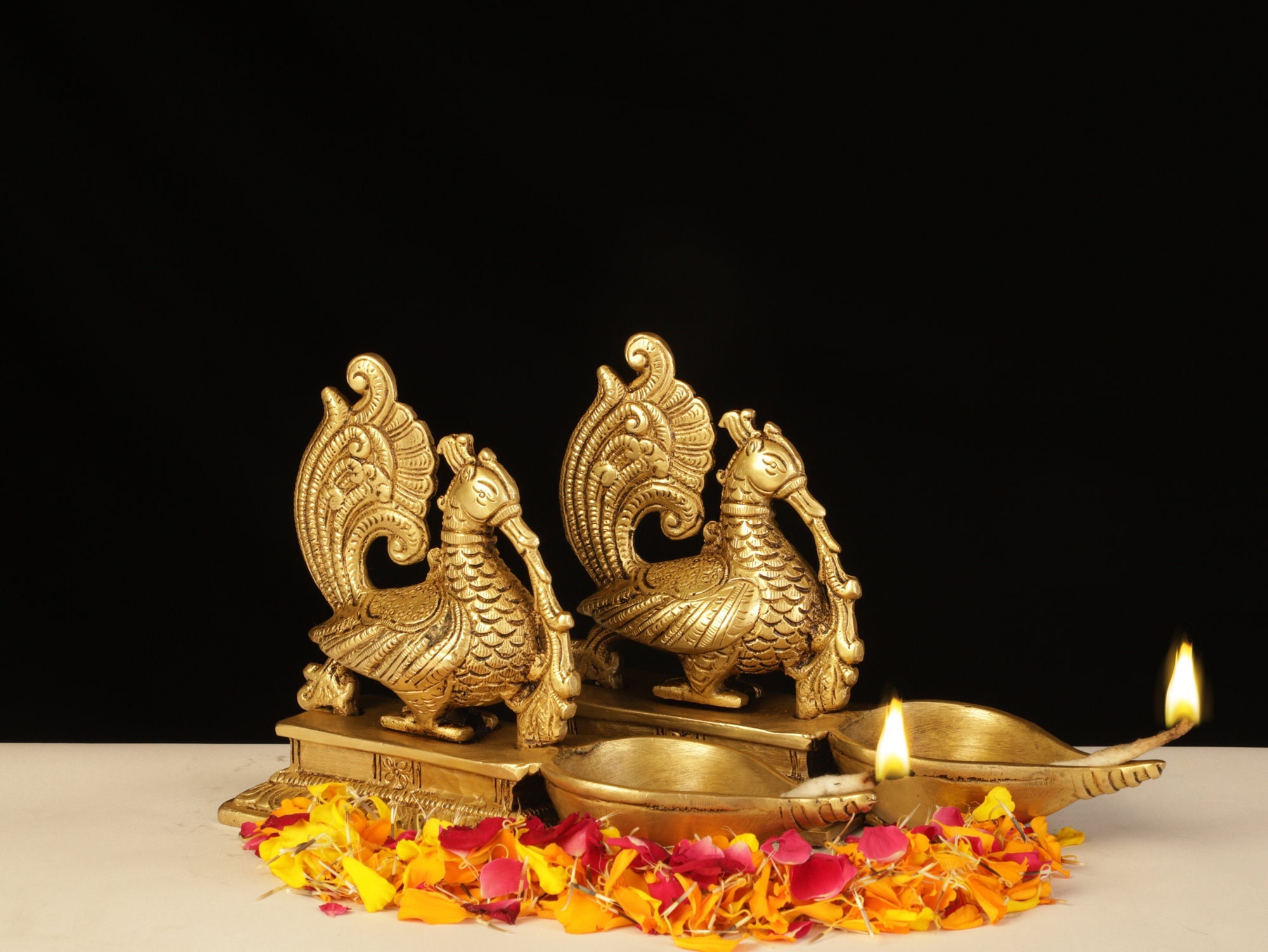 Satvik 8 Pc Handmade Golden Engraved Kuber Diya Made Of Virgin Brass. Diwali Diya Vilakku For Puja Pooja. Traditional Indian Oil Lamp. Deepawali Decoration Gift Items