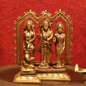 Estátua de Ramdarbar em latão, 21 CM Lord Rama, Lord Hanuman, Lord Lakshman, Sita Mata, estátua da família Ram Ji, Ram With Hanuman, Temple Pooja Murti