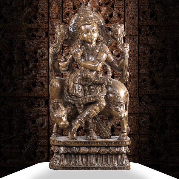 Wood Krishna Statue Etsy