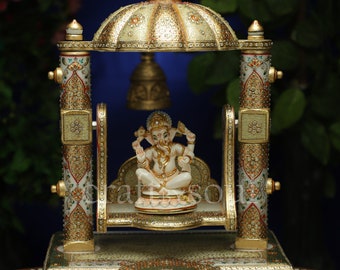 Marble Jhoola Swing for Ladoo Gopal Krishna And Radha Krishna, Handmade Handpainted Pure Marble swing for indian deities,Home Decor Temple