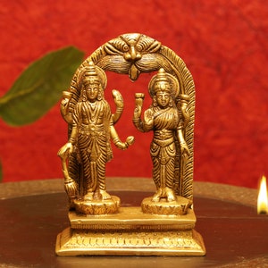 Lakshmi Narayan Idol,6&quot; Brass Vishnu Laxmi Figurine, Laxmi Narayan Statue, Vishnu carving, Laxmi Moorti Vishnu,Temple Altar,Brass Narayana
