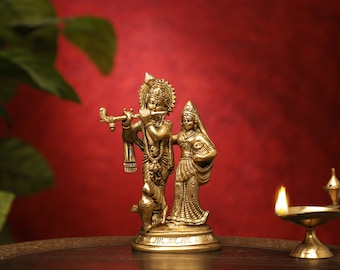 Radha Krishna Statue.6 inch klein handgemaakt messing Radha Krishna-standbeeld, Krishna met Radha, Hare Krishna, Krishna voor Tempel Mandir Puja Decor