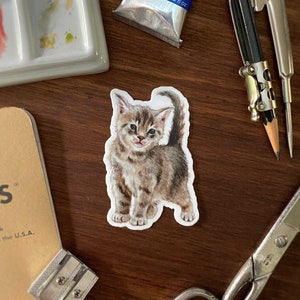 Kitten Sticker - Cat Laptop Decal or Water Bottle Tag - Dishwasher-Safe Waterproof Vinyl - Watercolor Animal Illustration