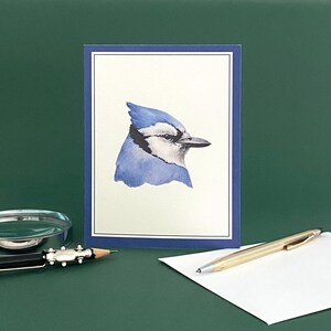 Cartão de felicitações em branco com pintura de gaio-azul - Papelaria para pássaros, Cartão de anotações para o dia dos pais ou do bebê - Ilustração a óleo de arte animal