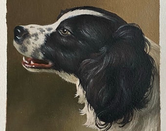 Peinture à l'huile originale Springer Spaniel - Illustration de chien - étude Jan Weenix