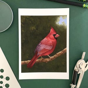 Impresión giclée de archivo de Cardenal Rojo Norteño - Pintura al óleo de pájaro
