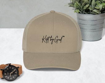 Kept By God Unisex Trucker Cap |  Baseball Cap | Christian Gear | Unisex Hat | Faith-Based Hat | Christian Hats