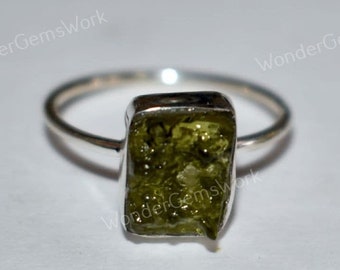Amazing Moldavite Raw Rough Solid 92.5 Sterling Silver Handmade Ring Use For Lovely Movements & Any Special Occasions With Free Delivery
