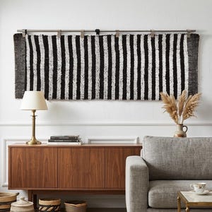 Woven Wool Tapestry, Striped Boho Wall Decor, (2'2"x6'5")