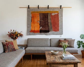 Arazzo vintage in lana anatolica: decorazione da parete (102x135 cm)
