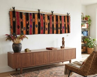 Vintage Wool Turkish Rug Wall Hanging: Handmade Tapestry (2’2x8'1 ft)