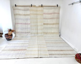 Alfombra vintage de yute de cáñamo a rayas, alfombra bohemia extragrande para sala de estar, decoración rústica para el hogar.