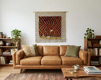 Vintage Turkish Wool Wall Art Rug: Handmade Tapestry (3’4x3’4 ft)