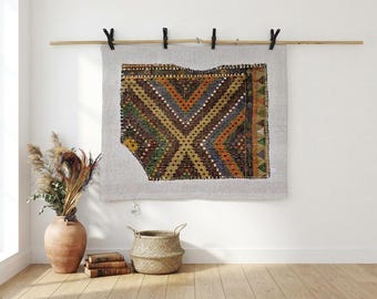 Handvävd väggbonad i ull: Vintage turkisk inredning, 110x120 cm
