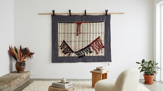 Vintage Turkish Wall Art Rug: Handmade Tapestry, (3’4x4’6 ft)