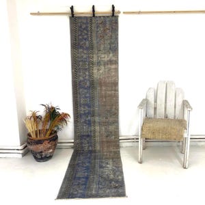 Faded Patterned Anatolian Kilim, 2’1x9’7 ft, Vintage Distressed Turkish Kilim Runner, Decorative Rug,  Handmade Rug, Hallway Rug, 296x66 cm