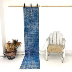 Blue Vintage Runner Rug, 1’9x9’0 ft, Kitchen Runner Rug, Decorative Rug, Turkish Rug, Handmade Rug, Hallway Rug, Faded Rug, 277x57 cm