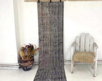 Vintage Hallway Runner Rug: 2'4x8'8 ft, Handmade Wool & Cotton, 1960s