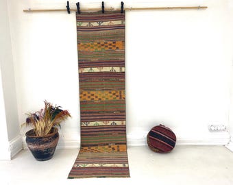 Vintage Kilim Runner 2x8, Handwoven Wool Hallway Rug, Turkish Striped Home Decor