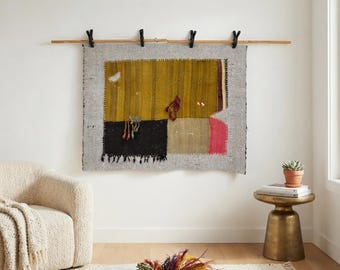 Vintage Anatolian Wall Tapestry Rug: Wall Art, (3’4x4'4 ft)