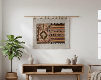 Tappeto da parete in lana tessuto a mano: arte turca d'epoca (3'2x3'7 piedi)