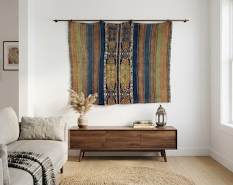 Vintage Turkish Wool Wall Art Rug, Handmade Boho Tapestry, Woven Wall Hanging, 4'1x5'0 ft