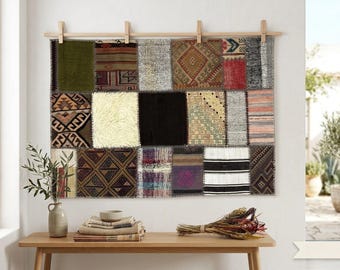 Vintage Kilim Wall Hanging, Small Boho Handwoven Textile Art Rug (3'3"x4'6")