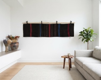 Tapiz de pared vintage, arte mural textil de lana horizontal, 2'0x7'7 pies