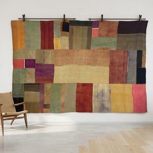 Alfombra de pared vintage, arte textil de estilo bohemio para pared, (1,85 x 2,68 m)