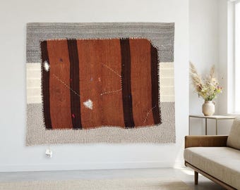 Handmade Turkish Wool Rug, Vintage Ethnic Textile Art (3'4"x4'2" ft)