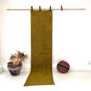 Jute Runner Rug, Mustard Yellow Natural Fiber Hallway Rug, 2&#39;1x8&#39;8 ft, Handwoven Rustic Farmhouse Rug, Eco Friendly Boho Runner, 270x65 cm