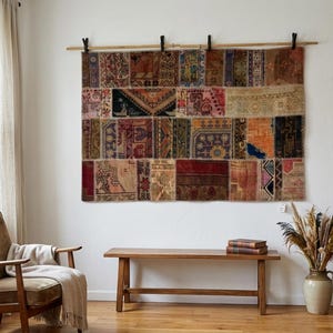 Gobelin ścienny w stylu vintage, tkany, wełniany, boho, 4'2x6'4 ft