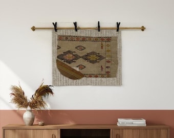 Arazzo da parete in lana fatto a mano: arte tessile boho (3'4x2'7 piedi)