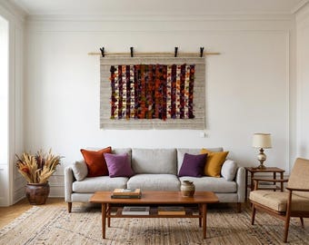 Vintage Wool Tapestry, Hand-Woven Bohemian Textile Art, Wall Decor, (3'4x5'0 ft)