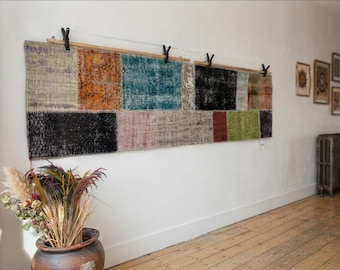 Vintage Handwoven Wool Rug, Boho Textile Wall Art (2'2"x8'5")