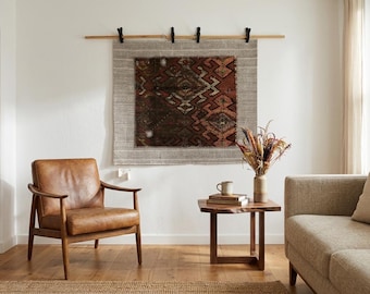 Handwoven Wool Wall Hanging Tapestry Rug: Vintage Turkish Art (3'4x4'0 ft)