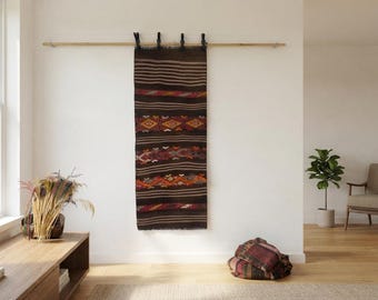 Vintage Handwoven Wool Kilim Tapestry, Bohemian Turkish Wall Decor