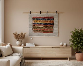 Handwoven Wool Wall Hanging Tapestry Rug: Vintage Turkish Art (3'4x4'3 ft.)