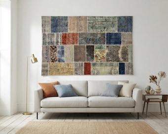 Tapiz de lana hecho a mano para colgar en la pared: tapiz tejido (124 x 193 cm)