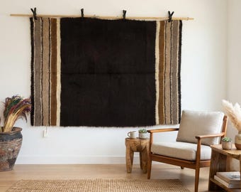 Large Vintage Wall Hanging, Woven Art Tapestry, Boho Textile Wall Decor for Living Room, (4’3x6'0 ft)