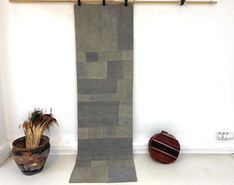 Large Jute Runner Rug, Handwoven Patchwork Hemp Kilim, 2'3x7'7 ft