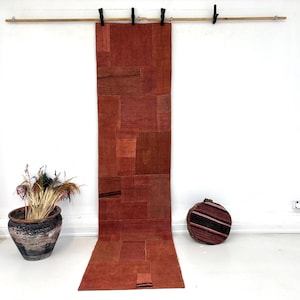 Vintage Terracotta Hemp Runner, Handmade Jute Patchwork Rug, Natural Fiber Hallway Runner, 2'0x8'8 ft