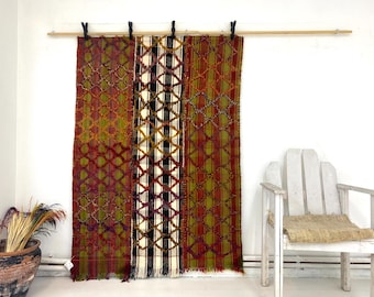 Vintage Wool Handwoven Tapestry, Bohemian Textile Art, 4'2"x5'8" Rug