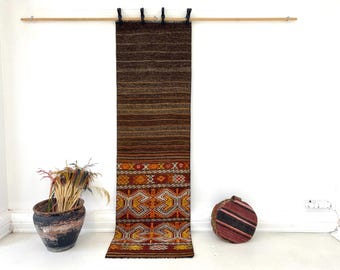 Vintage Wool Kilim Runner Rug, Boho Geometric Corridor Carpet (2'2"x7'3")