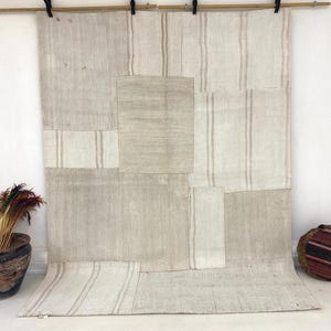 Alfombra grande de retazos de cáñamo, alfombra de yute natural (5'9 x 7'8 pies)