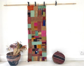 Vintage Kilim Patchwork Runner Rug: Colorful Wool Hallway Rug, 2x6 ft