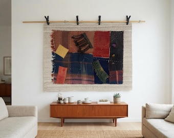 Vintage Turkish Wall Art Rug: Handmade Woven Tapestry, (3'4x4’5 ft)