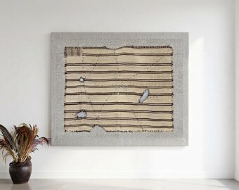 Vintage Woven Wall Tapestry, Boho Wool Fiber Art, Oversized Rustic Decor (3'3"x4'1")