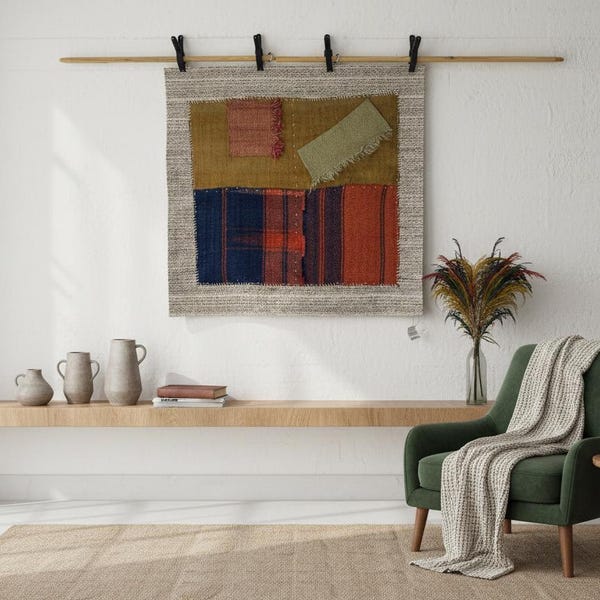 Vintage Anatolian Wool Tapestry Rug: Wall Art (3’2x3'3 ft)