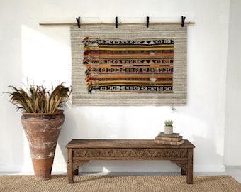 Vintage Kilim Wall Rug, Boho Tribal Woven Textile Art (3'4"x5'0")
